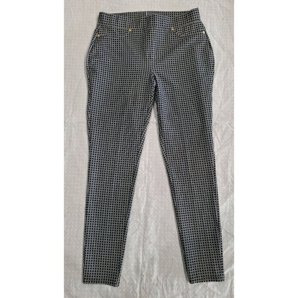 EUC Michael Kors Womens Leggings Slacks Pants Black White Check/Size Large - Picture 1 of 6